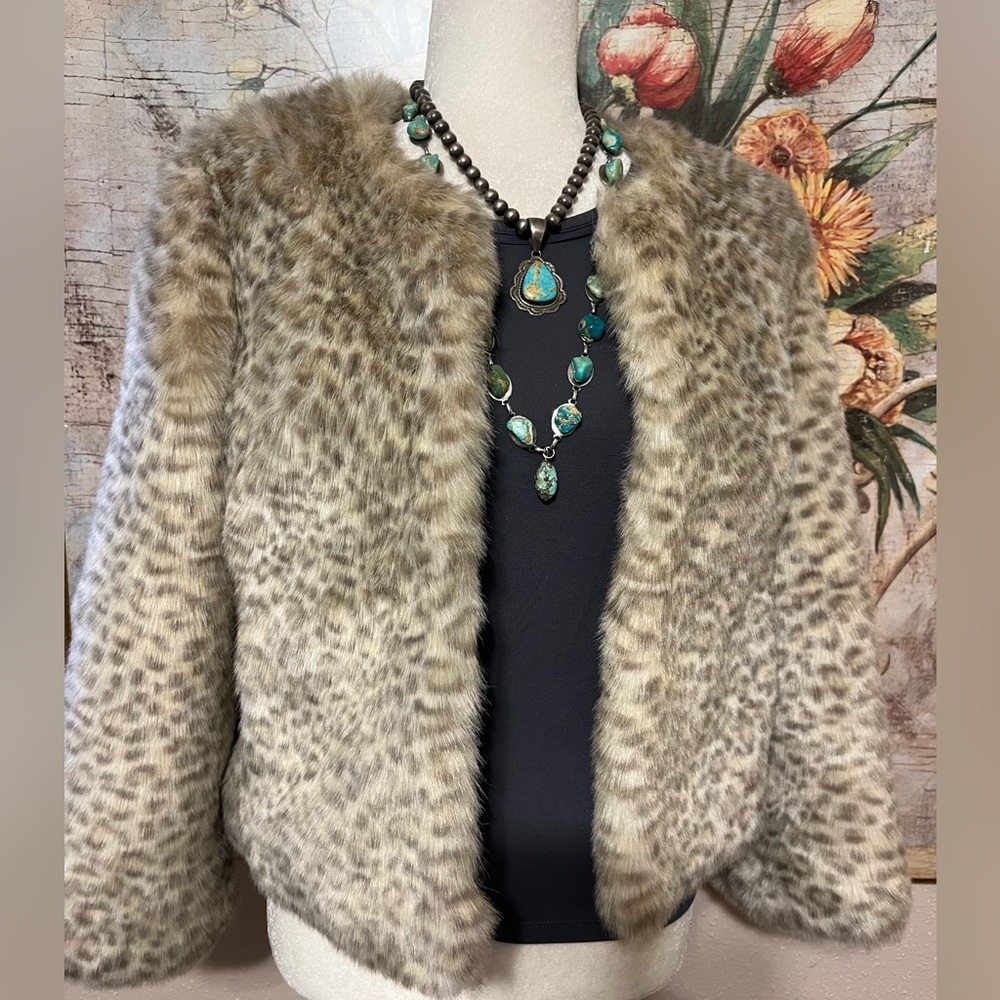 Sz S Worthington Leopard Print Faux Fur Jacket